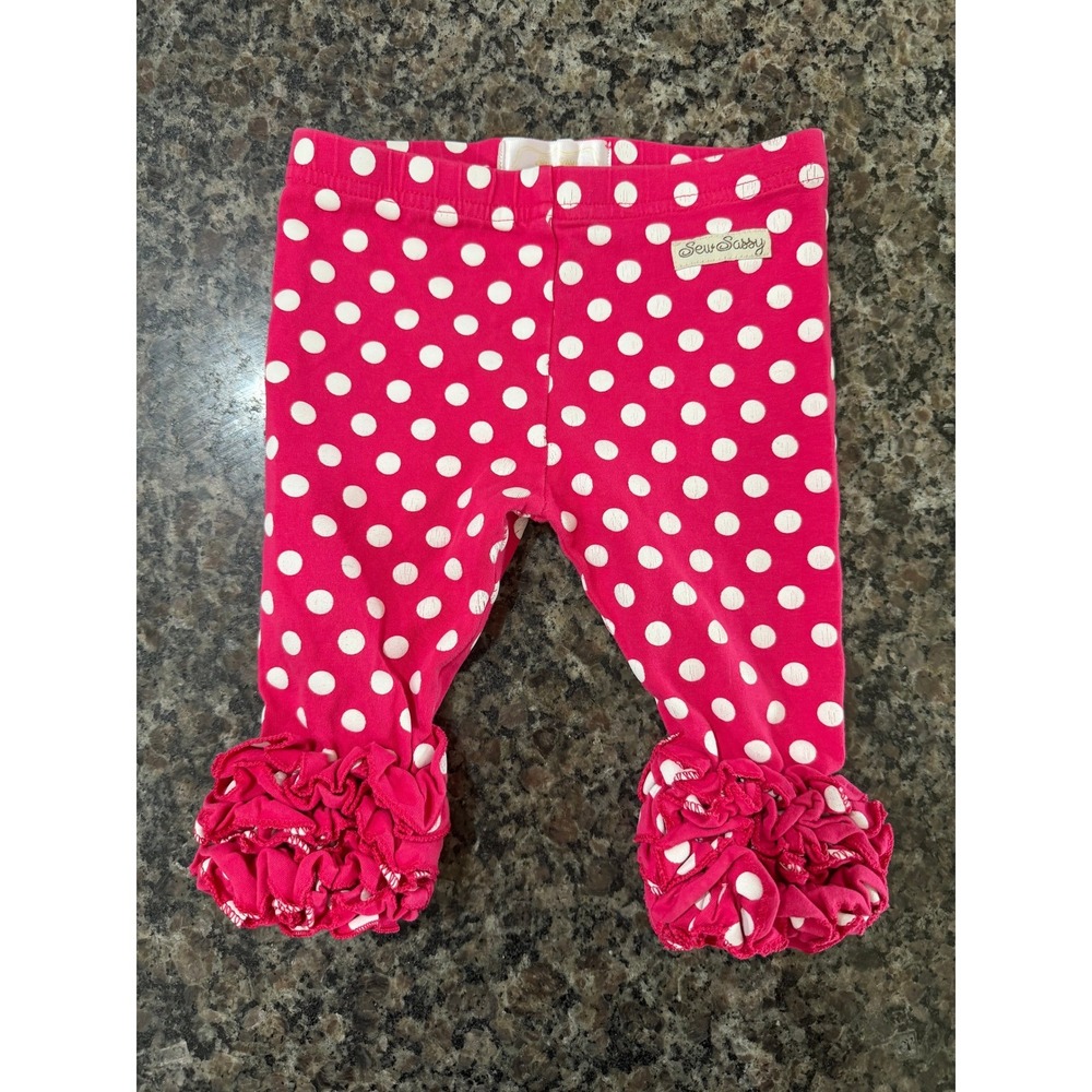 Sew Sassy Pink Polka Dot Ruffle Leggings Girls Size 2 Boutique Pants